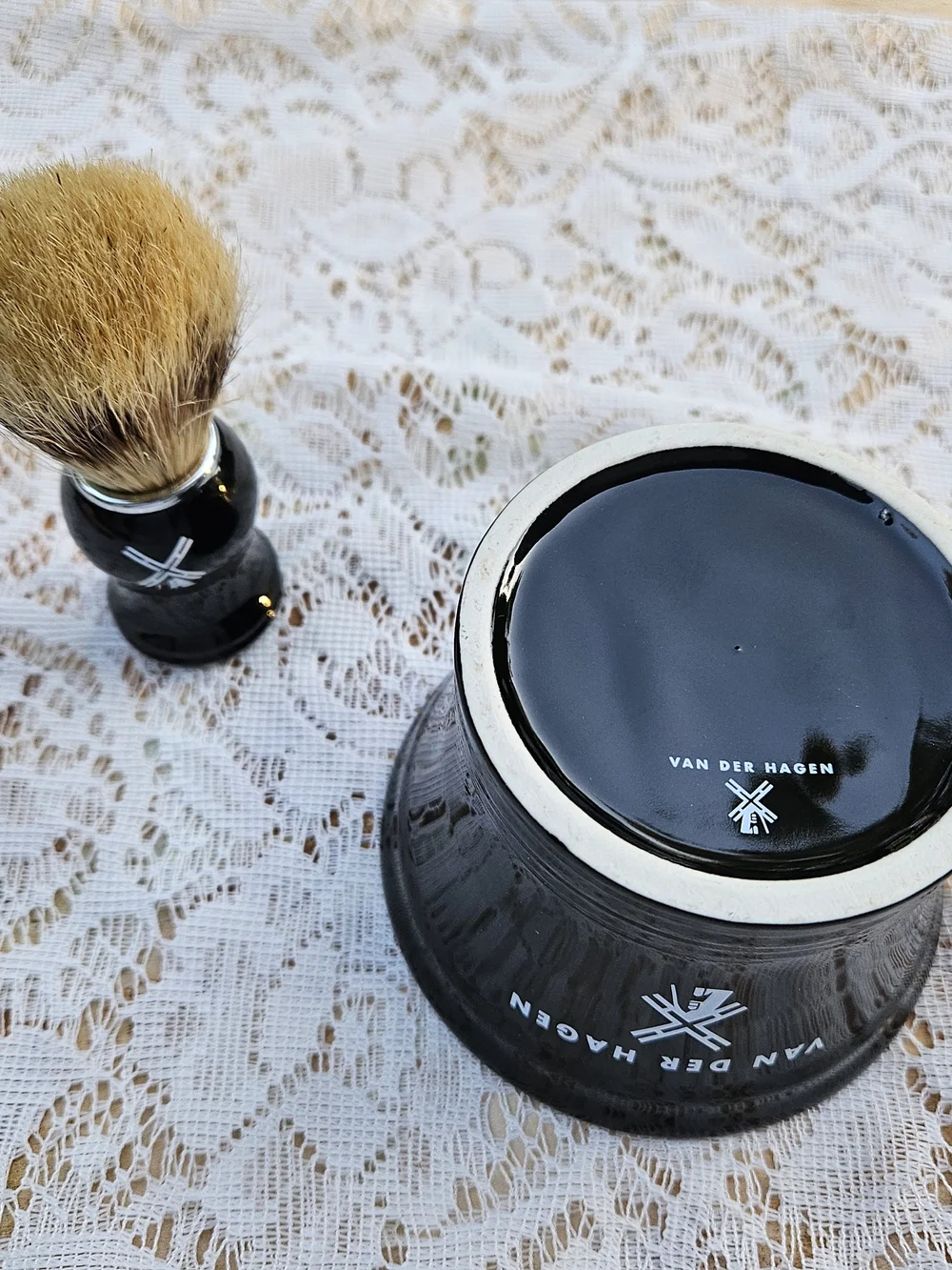 Black Ceramic Shaving Mug and Brush Set by Van Der Hagen